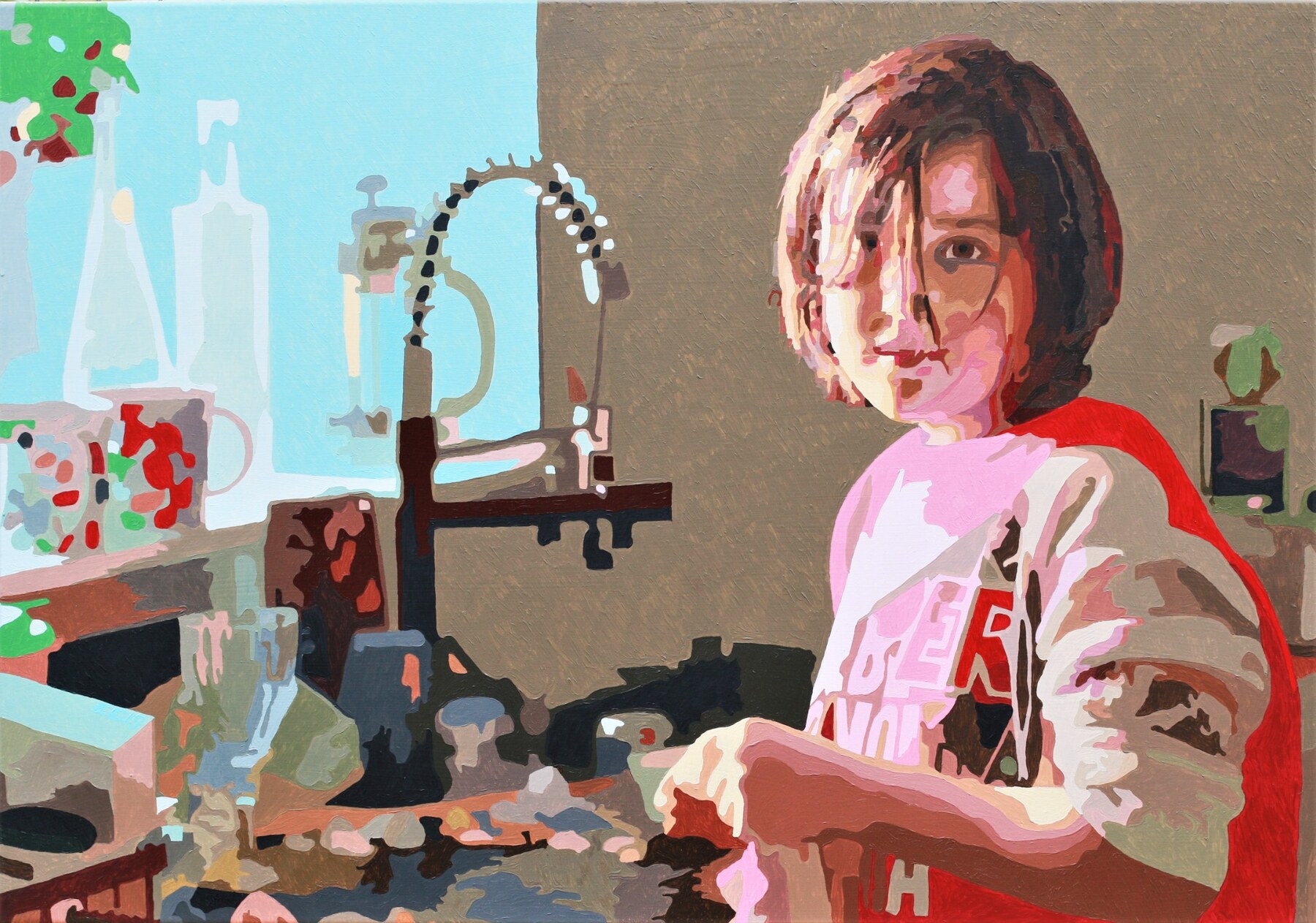 Azou lavant des coquillages chez Loïc, acrylique sur toile d’Éric Gendreau
