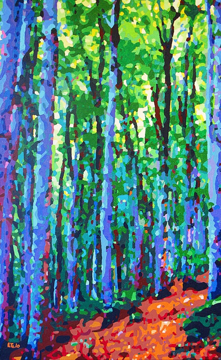 Le chemin forestier, peinture acrylique sur toile d’Éric Gendreau réalisée en 2010