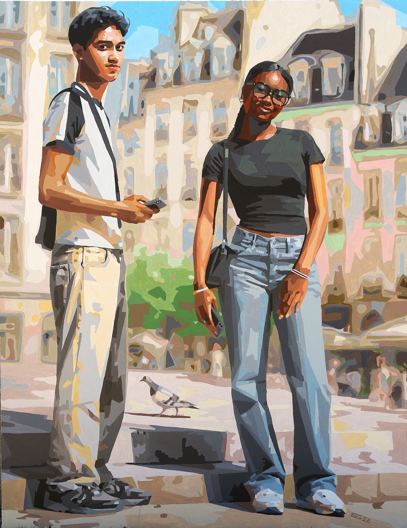 Les Inconnus de la place Sainte-Anne, acrylique sur toile