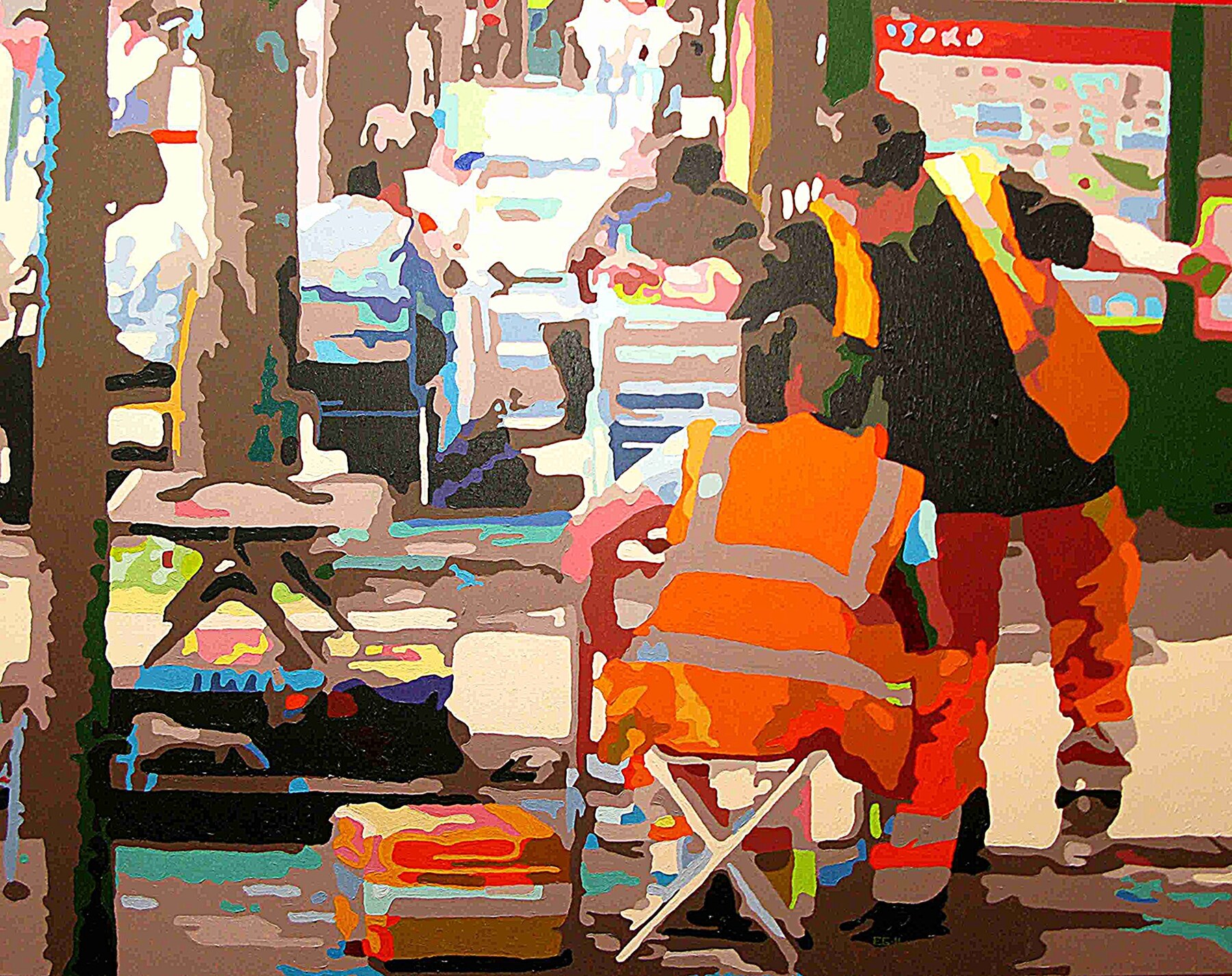 Les techniciens du câble, acrylique sur toile d’Éric Gendreau